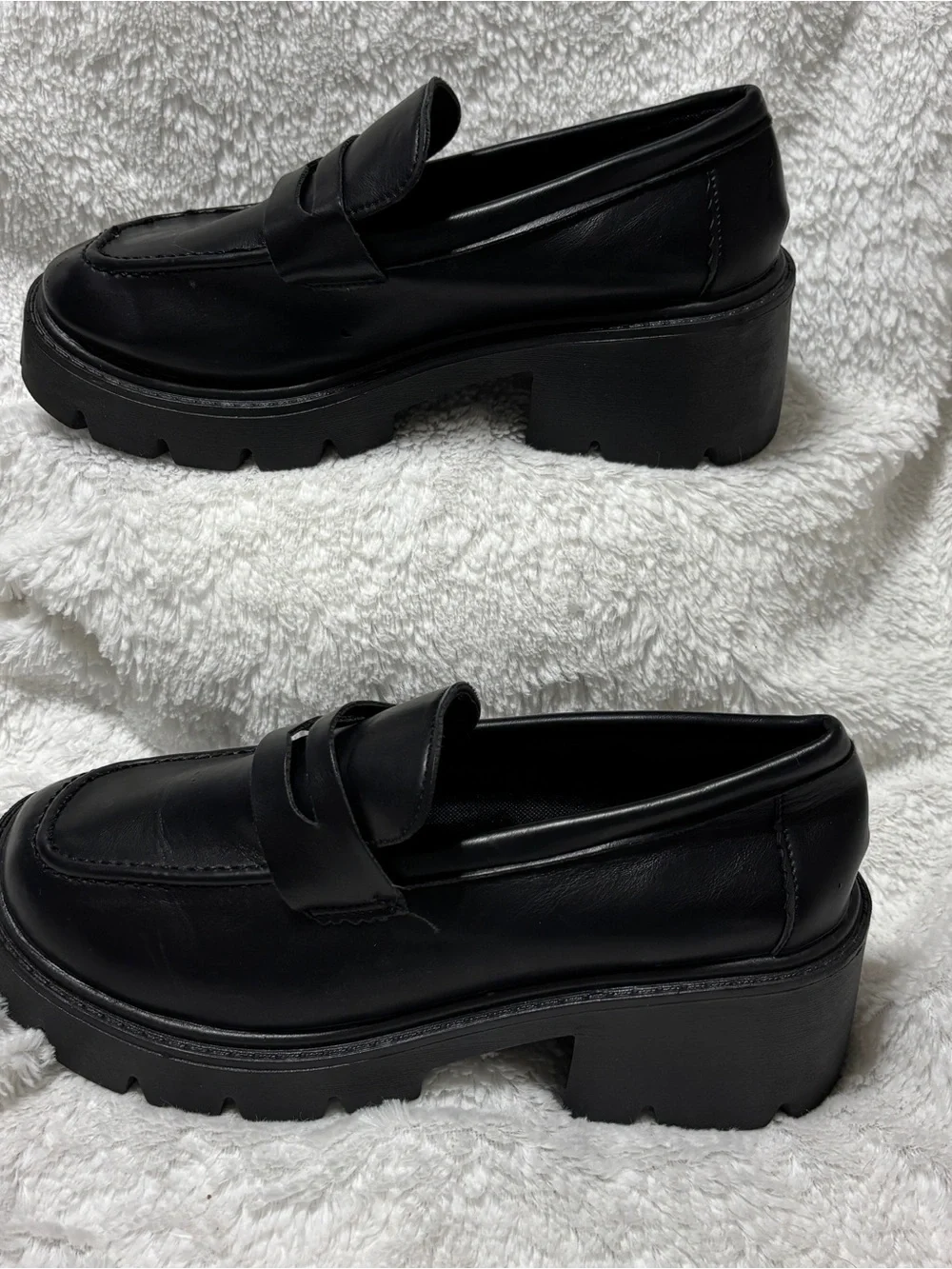 Women's Black Platform Penny Loafers - Goth Grunge Lug Sole. Size 9